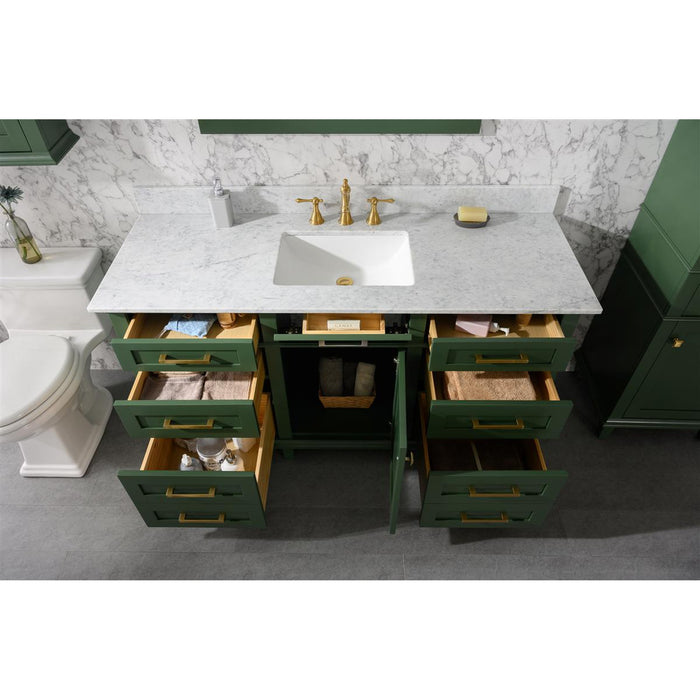 Legion Furniture 60" Vogue Green Finish Single Sink Vanity Cabinet With Carrara White Top