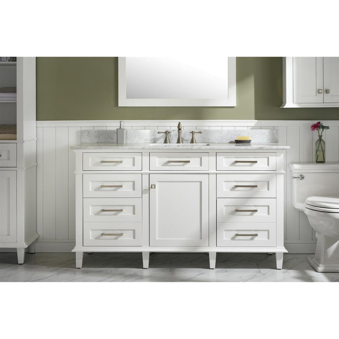 Legion Furniture 60" White Finish Single Sink Vanity Cabinet With Carrara White Top