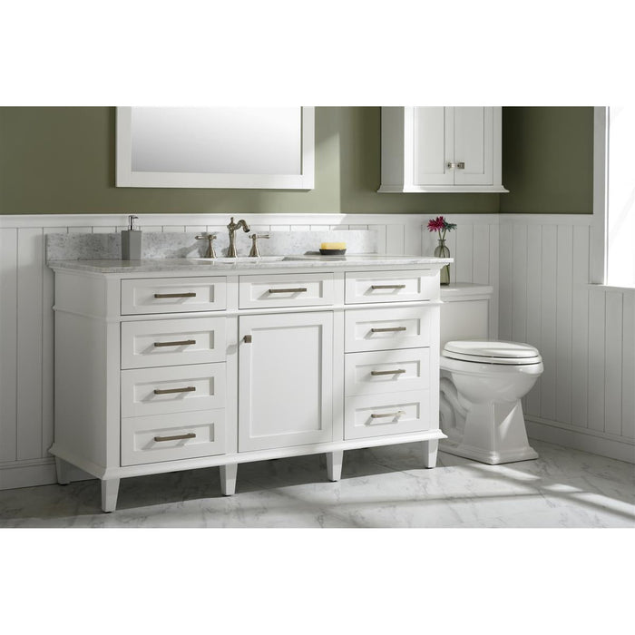 Legion Furniture 60" White Finish Single Sink Vanity Cabinet With Carrara White Top