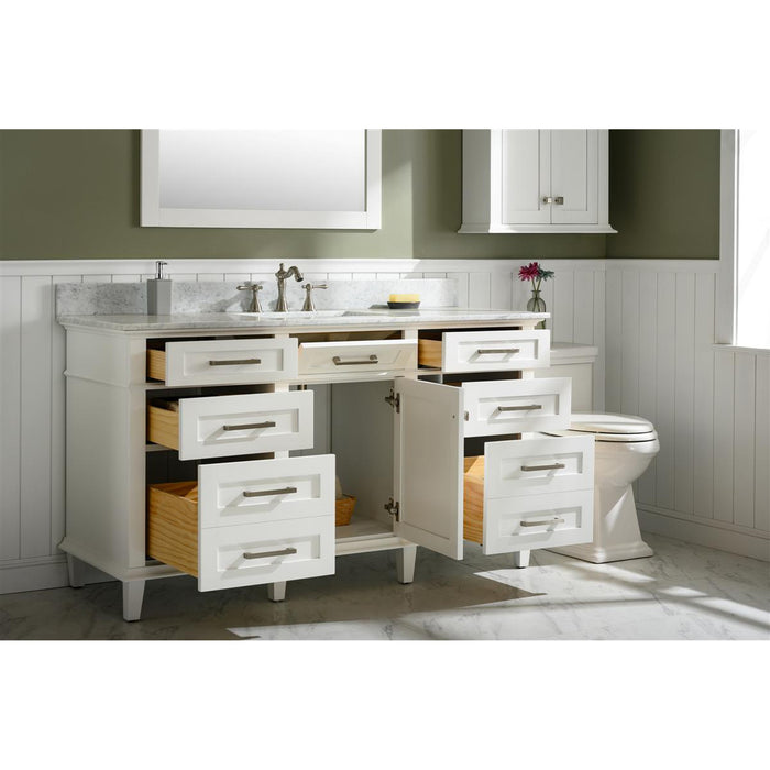 Legion Furniture 60" White Finish Single Sink Vanity Cabinet With Carrara White Top