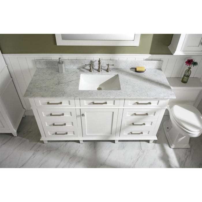 Legion Furniture 60" White Finish Single Sink Vanity Cabinet With Carrara White Top