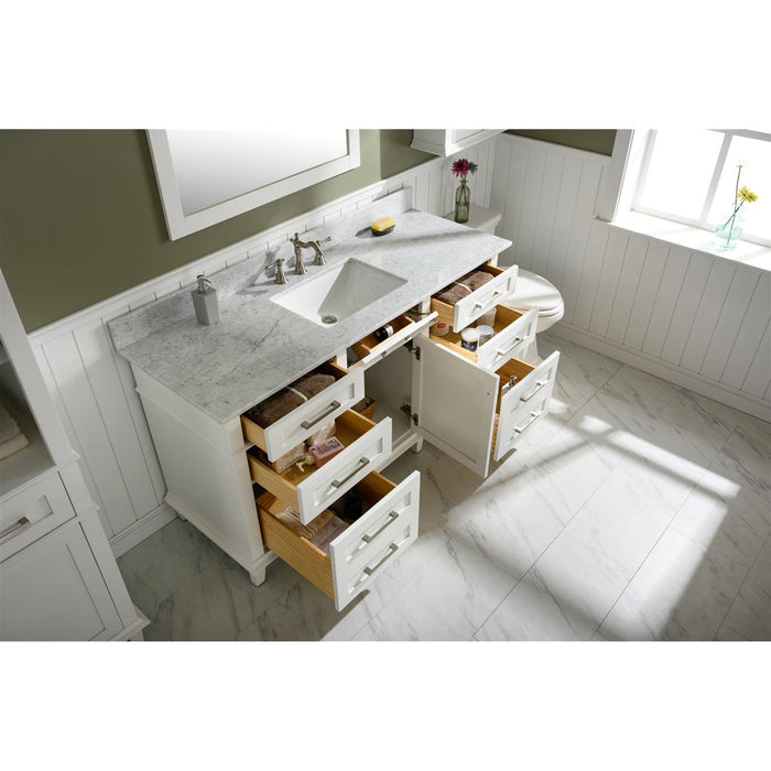 Legion Furniture 60" White Finish Single Sink Vanity Cabinet With Carrara White Top