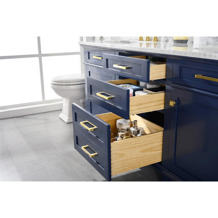Legion Furniture WLF2272-B 72 Inch Blue Double Single Sink Vanity Cabinet with Carrara White Top