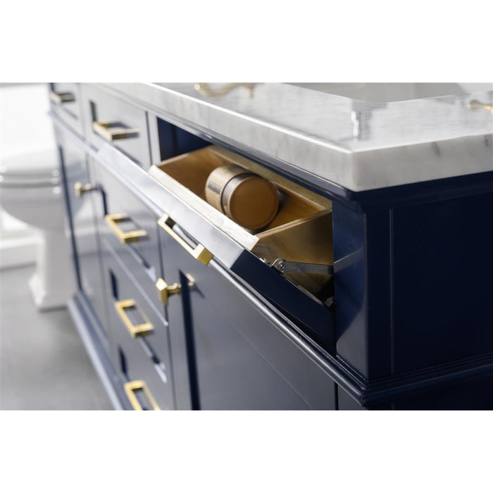 Legion Furniture WLF2272-B 72 Inch Blue Double Single Sink Vanity Cabinet with Carrara White Top