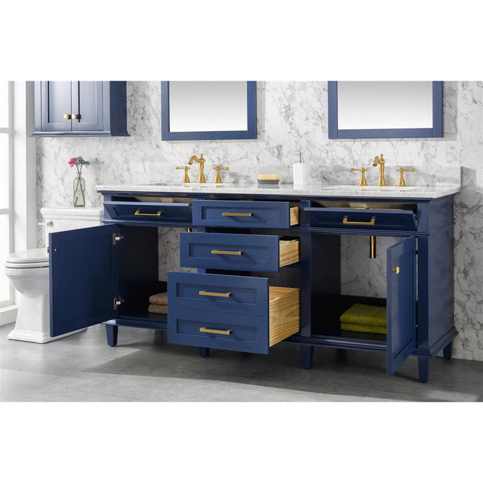 Legion Furniture WLF2272-B 72 Inch Blue Double Single Sink Vanity Cabinet with Carrara White Top