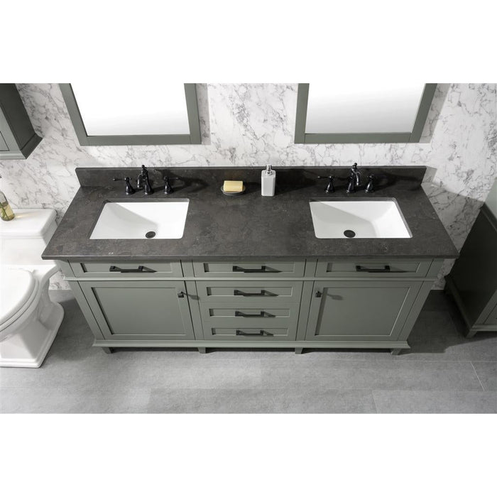 Legion Furniture WLF2272-PG 72 Inch Pewter Green Double Single Sink Vanity Cabinet with Blue Lime Stone Top