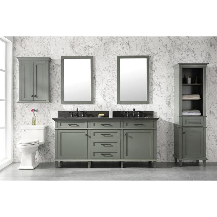 Legion Furniture WLF2272-PG 72 Inch Pewter Green Double Single Sink Vanity Cabinet with Blue Lime Stone Top