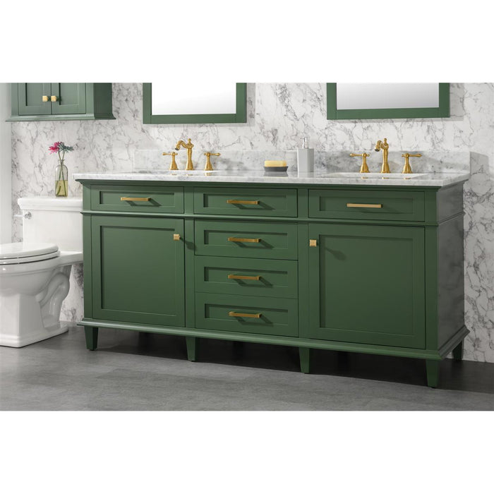 Legion Furniture 72" Vogue Green Double Single Sink Vanity Cabinet With Carrara White Top