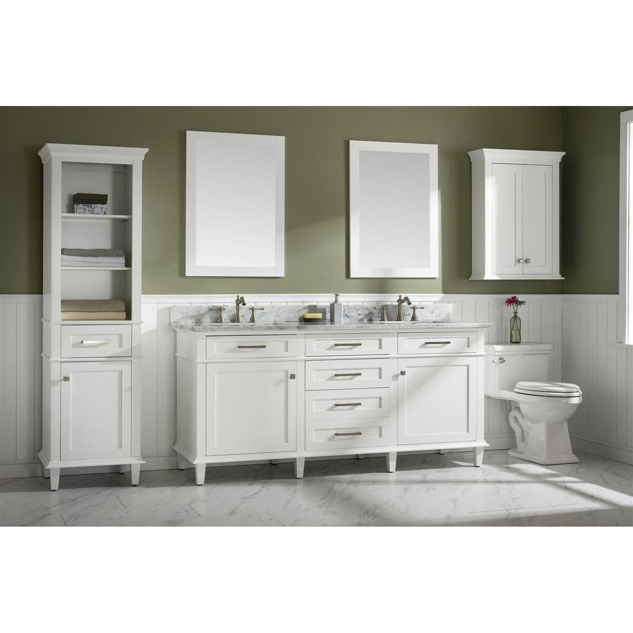 Legion Furniture WLF2272-W 72 Inch White Double Single Sink Vanity Cabinet with Carrara White Top