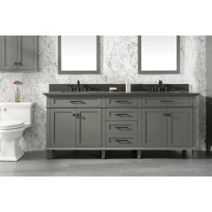 Legion Furniture WLF2280-PG 80 Inch Pewter Green Double Single Sink Vanity Cabinet with Blue Lime Stone Quartz Top