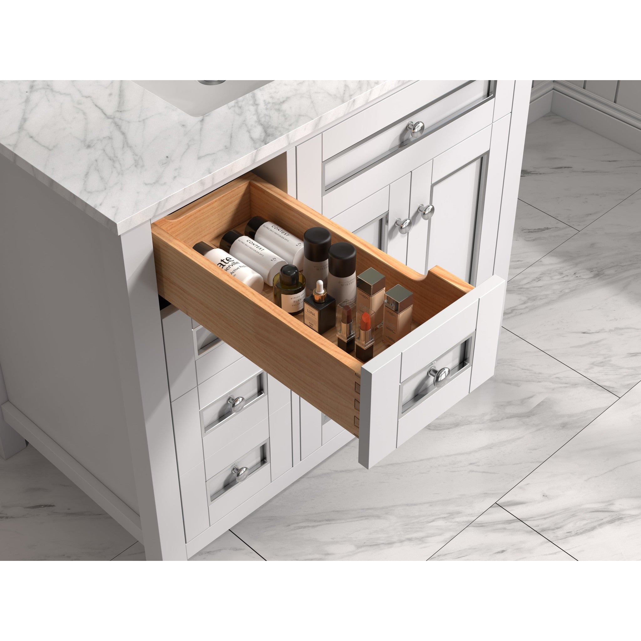 Legion Furniture 36" White Finish Sink Vanity Cabinet With Carrara White Top