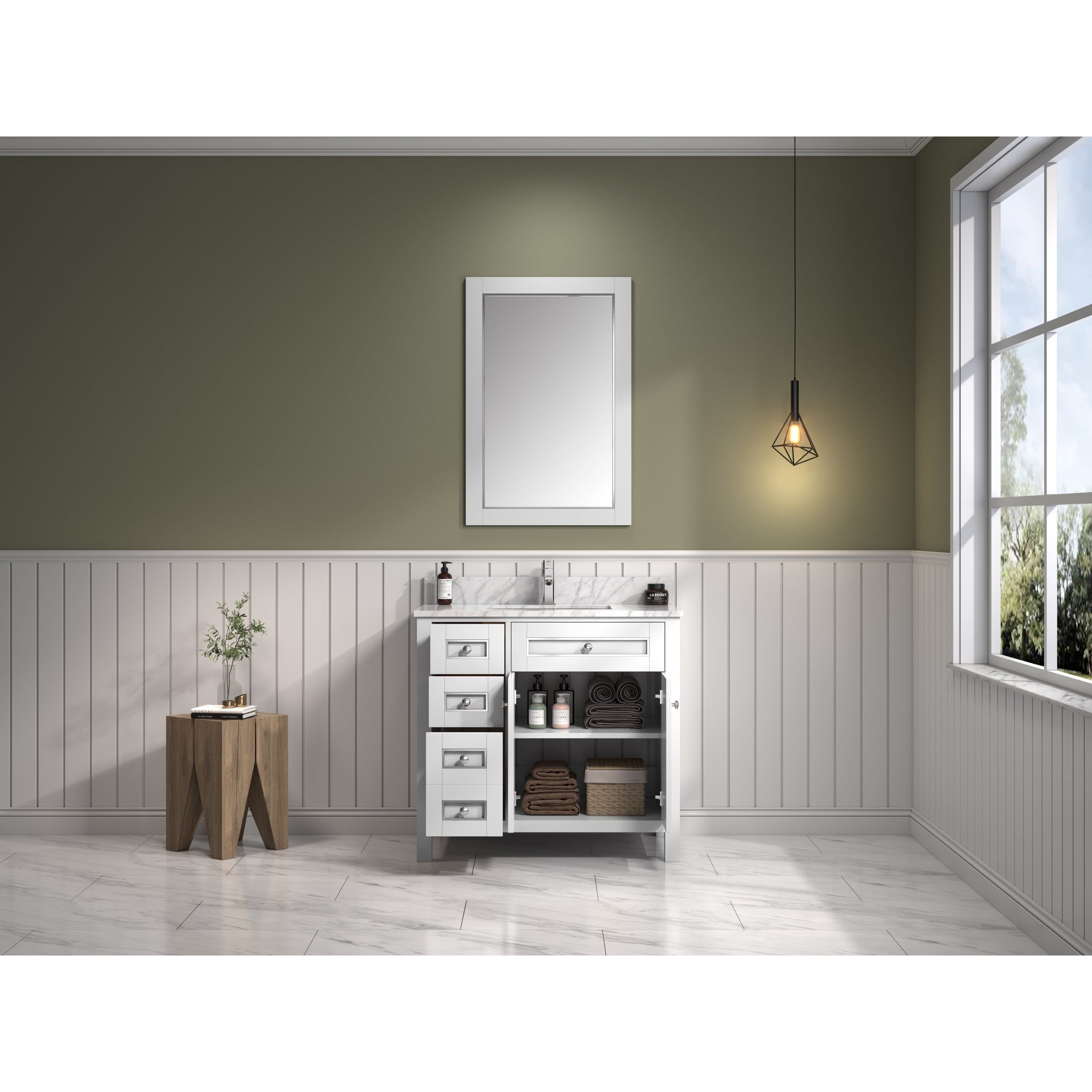 Legion Furniture 36" White Finish Sink Vanity Cabinet With Carrara White Top