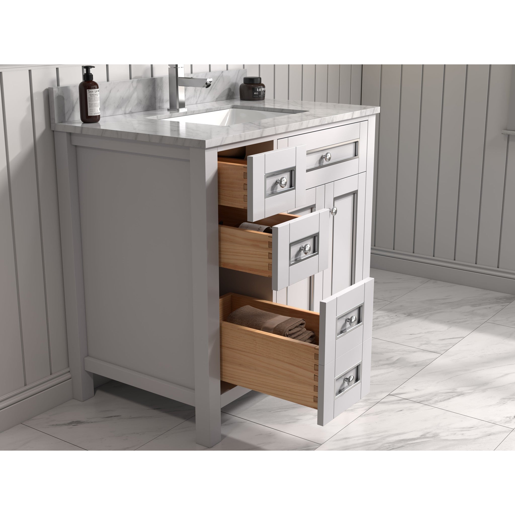 Legion Furniture 36" White Finish Sink Vanity Cabinet With Carrara White Top