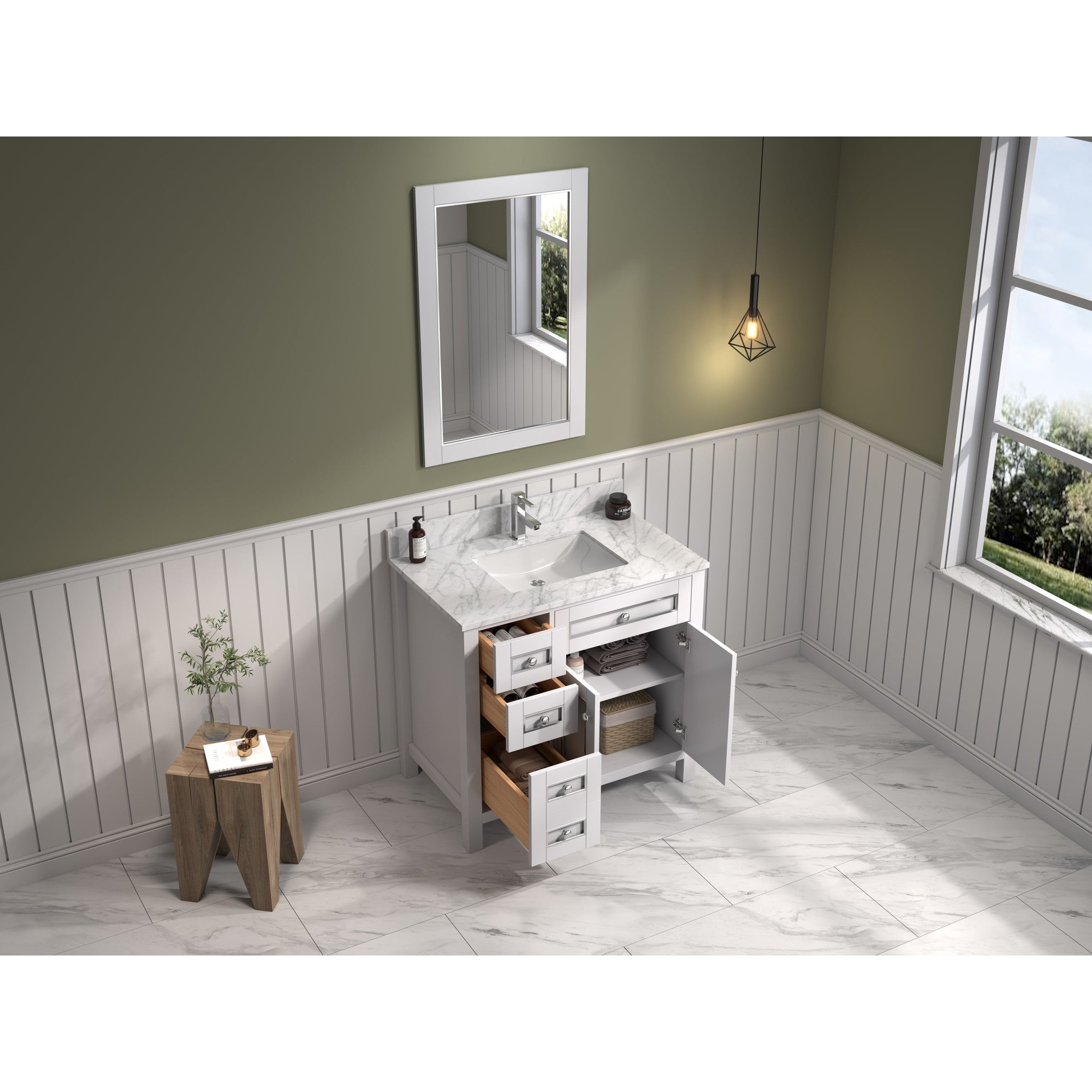 Legion Furniture 36" White Finish Sink Vanity Cabinet With Carrara White Top