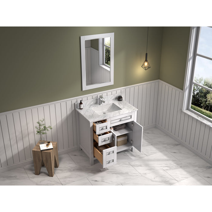 Legion Furniture 36" White Finish Sink Vanity Cabinet With Carrara White Top
