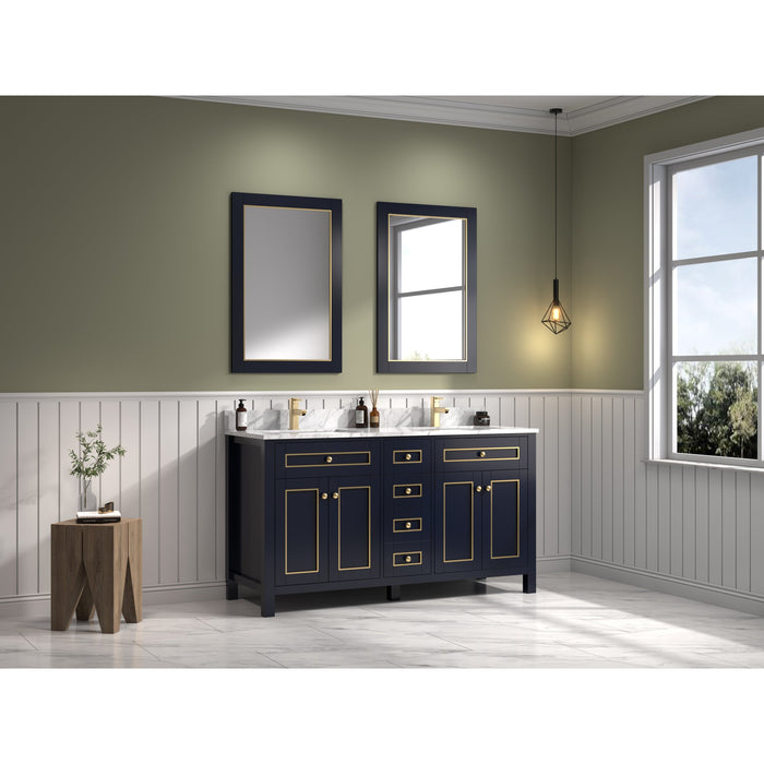 Legion Furniture 60" Blue Finish Sink Vanity Cabinet With Carrara White Top