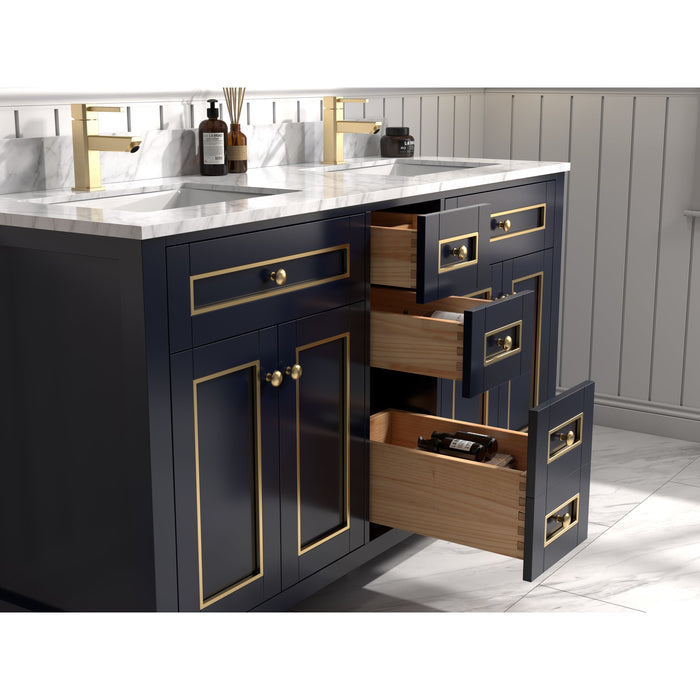 Legion Furniture 60" Blue Finish Sink Vanity Cabinet With Carrara White Top