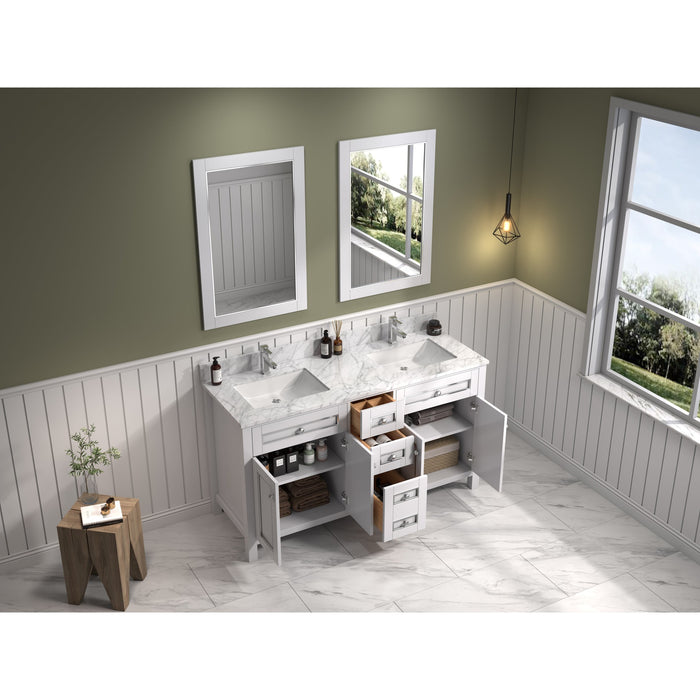 Legion Furniture 60" White Finish Sink Vanity Cabinet With Carrara White Top