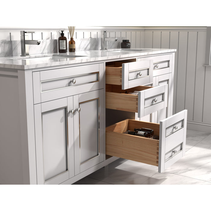 Legion Furniture 72" White Finish Sink Vanity Cabinet With Carrara White Top