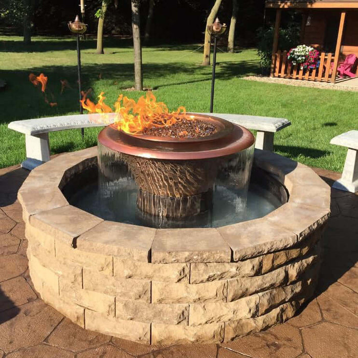 60" Round Olympian Fire & Water Fountain - Copper - 360 Spill