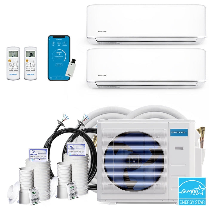 MRCOOL DIY 4th Gen 36K BTU 2-Zone Condenser with 9K+24K handlers, 2 x 50ft and 1 x 25 linesets, and Bundle