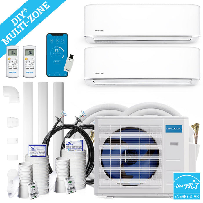 MRCOOL DIY 4th Gen 27K BTU 2-Zone Condenser with 12K+12K handlers, and 2 x 25ft linesets Bundle