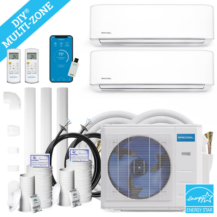 MRCOOL DIY 4th Gen 27K BTU 2-Zone Condenser with 9K+12K handlers, and 2 x 25ft linesets Bundle