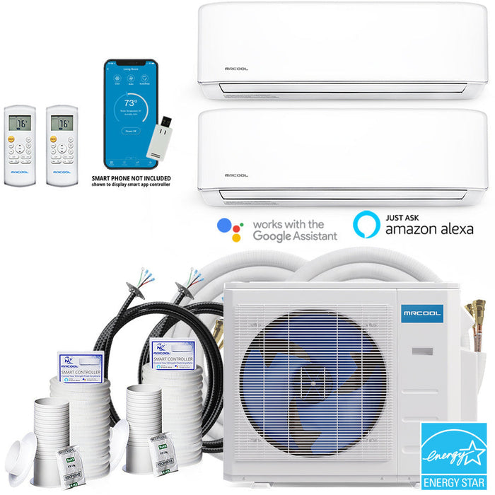 MRCOOL DIY 4th Gen 27K BTU 2-Zone Condenser with 12K+12K handlers, and 1 x 25ft and 1 x 50ft linesets Bundle