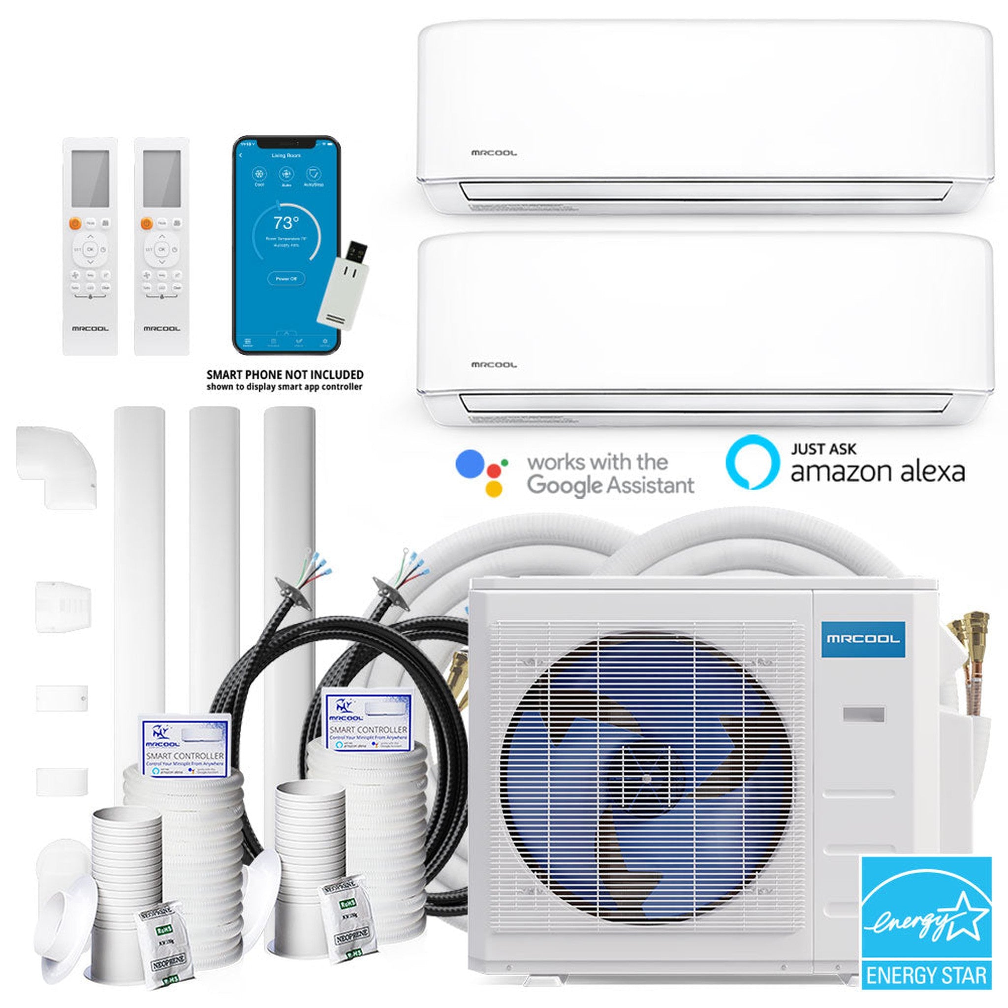 MRCOOL DIY 4th Gen 48K BTU 2-Zone Condenser with 24K+24K handlers and 2 x 35ft linesets Bundle