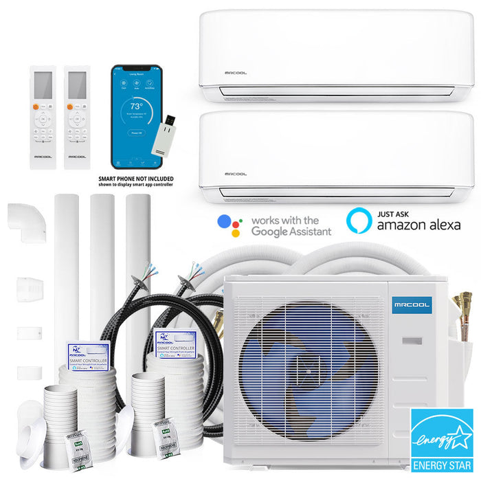 MRCOOL DIY 4th Gen 18K BTU 2-Zone Condenser with 9K+12K handlers and 2 x 35ft linesets Bundle