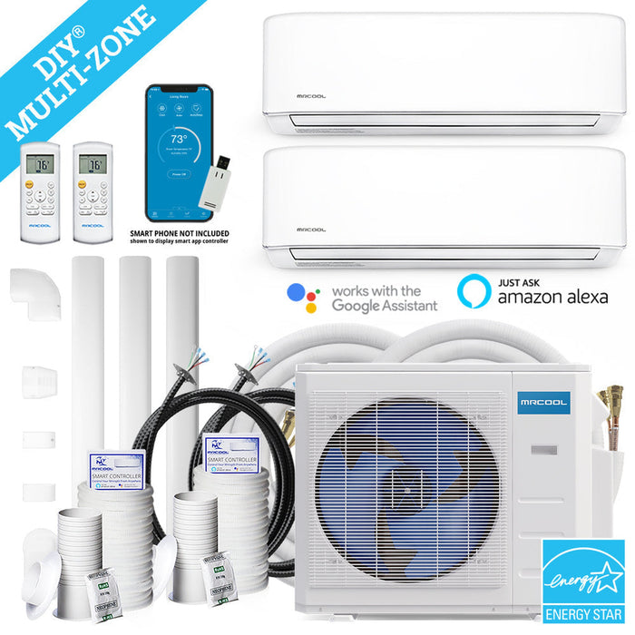 MRCOOL DIY 4th Gen 18K BTU 2-Zone Condenser with 9K+9K handlers, and and 2 x 25ft linesets Bundle