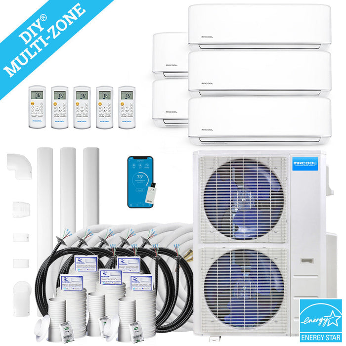 MRCOOL DIY 4th Gen 48K BTU 5-Zone Condenser with 9K+9K+9K+9K+12K handlers and 1 x 25ft, 2 x 35ft, 2 x 50ft linesets Bundle
