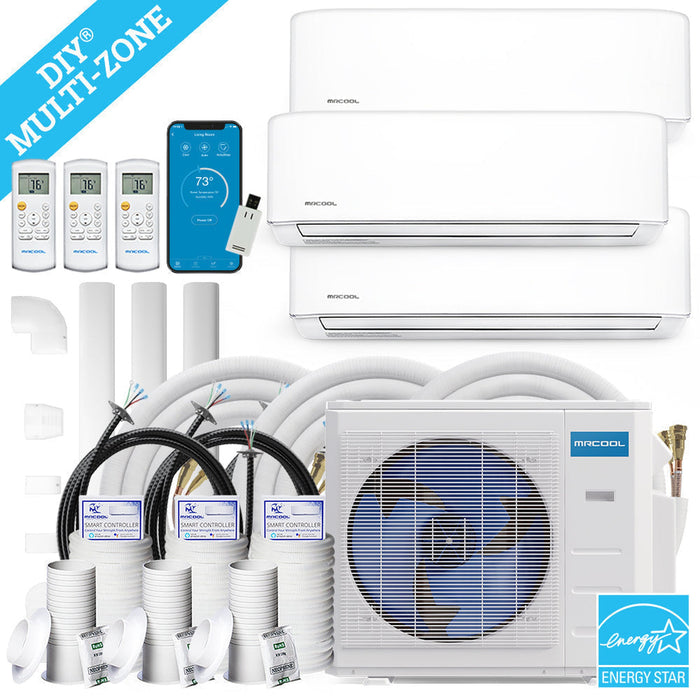 MRCOOL DIY 4th Gen 36K BTU 3-Zone Condenser with 9K+12K+18K handlers and 3 x 25ft linesets Bundle