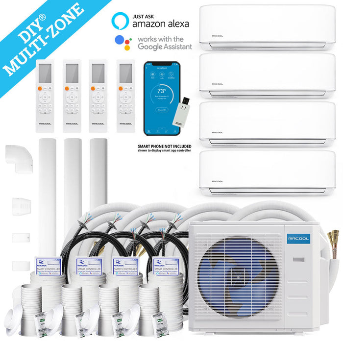 MRCOOL DIY 4th Gen 48K BTU 4-Zone Condenser with 12K+12K+12K+12K handlers and 2 x 16ft and 2 x 50ft linesets Bundle