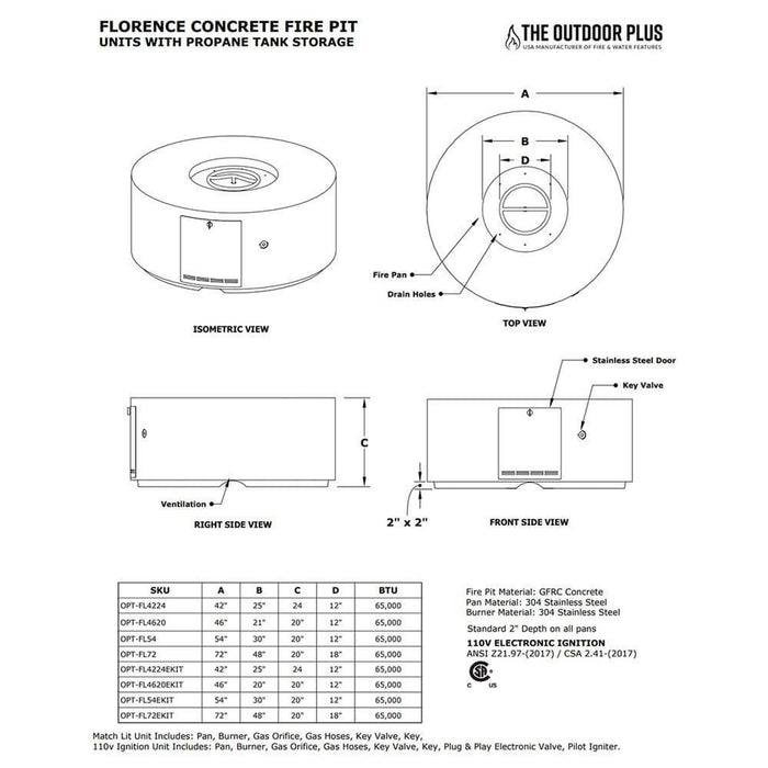 42" Florence Concrete Fire Pit - 24" Tall